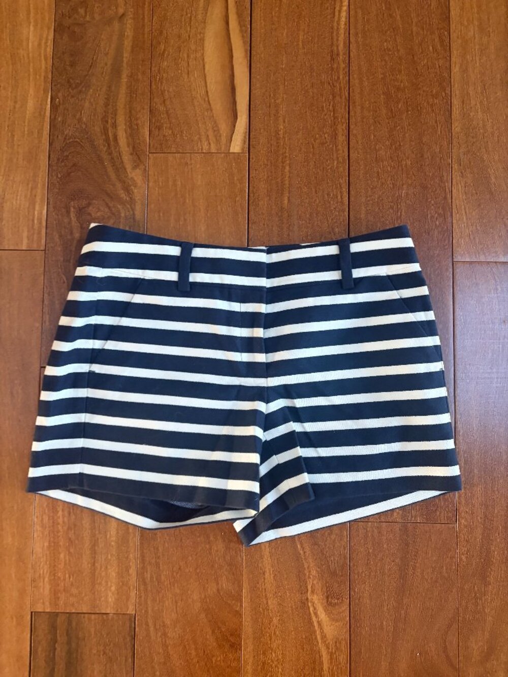 Ann Taylor navy and white horizontal striped shorts